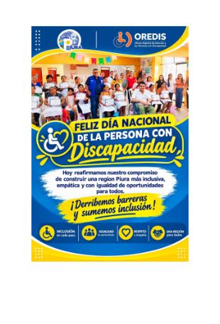 Portada del material: Una región inclusiva se construye derribando barreras y garantizando derechos. En este Día de la Discapacidad, reafirmamos nuestro compromiso por la igualdad de oportunidades para todos. ¡Trabajamos por un Gobierno Regional sin distinciones!
