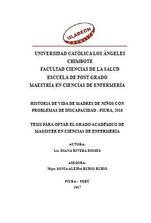 Portada del documento: Historia de vida de madres de niños con problemas de discapacidad-Piura